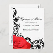 Red Rose Black Vlourish Wedding Change of Plans Briefkaart (Voorkant / Achterkant)