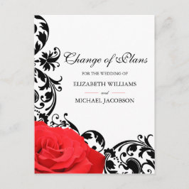 Red Rose Black Vlourish Wedding Change of Plans Briefkaart
