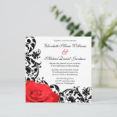Red Rose Black Vlourish Wedding Invitations Kaart (Staand voorkant)
