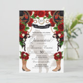 Red Rose & Black Western Charra Quinceanera Kaart (Staand voorkant)