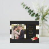 Red Rose, Black, White & Gold Stripe - Dank u Briefkaart (Staand voorkant)