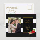 Red Rose, Black, White & Gold Stripe - Dank u Briefkaart (Voorkant / Achterkant)