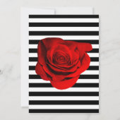 Red Rose Black & White Stripes Wedding Invitation Kaart (Achterkant)