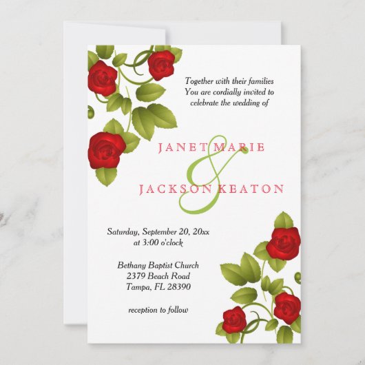 Red Rose Bloem Uitnodiging voor het Huwelijk (Voorkant)