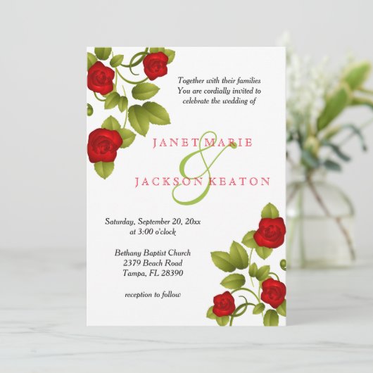 Red Rose Bloem Uitnodiging voor het Huwelijk (Staand voorkant)