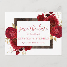 Red Rose Bloemen Gouden Herfst Save the Date Briefkaart