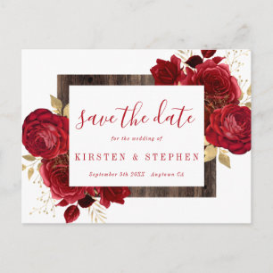 Red Rose Bloemen Gouden Herfst Save the Date Briefkaart
