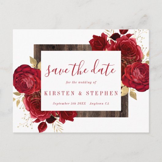 Red Rose Bloemen Gouden Herfst Save the Date Briefkaart (Voorkant)