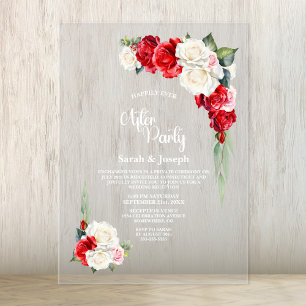 Red Rose Bloemen Huwelijk na Feest Acryl Uitnodigingen