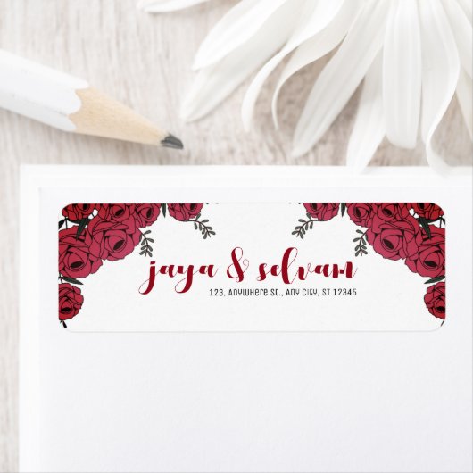 Red Rose Bloemen Huwelijksthema Etiket (Insitu)