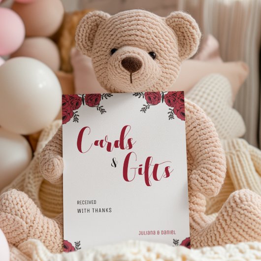 Red Rose Bloemen Huwelijksthema Reclamebord Met Voetstuk