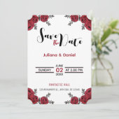 Red Rose Bloemen Huwelijksthema Save The Date (Staand voorkant)