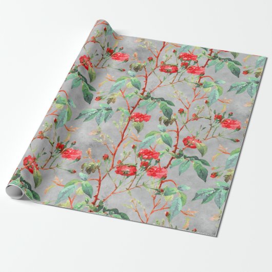 Red Rose Bloementuin  Cadeaupapier (Uitgerold)