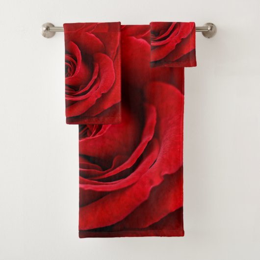 Red Rose Blossom Bathroom Towel Set Bad Handdoek (Insitu)