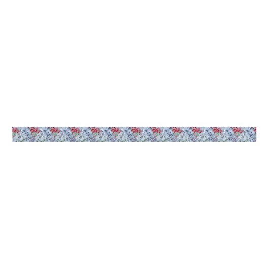 Red Rose Blue White Blossom Grosgrain Lint (Voorkant)