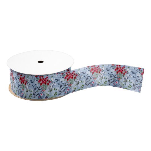 Red Rose Blue White Blossom Grosgrain Lint (Spoel)