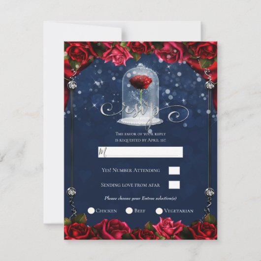Red Rose Blue White Gold Silver Party RSVP Kaart (Voorkant)