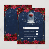 Red Rose Blue White Gold Silver Party RSVP Kaart (Voorkant / Achterkant)
