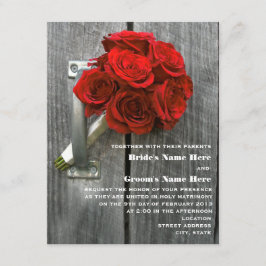 Red Rose Boeket & Barnwood Bruiloft Kaart