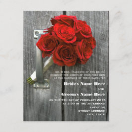 Red Rose Boeket & Barnwood Bruiloft Kaart