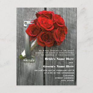 Red Rose Boeket & Barnwood Bruiloft Kaart