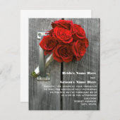 Red Rose Boeket & Barnwood Bruiloft Kaart (Voorkant / Achterkant)