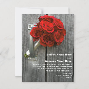 Red Rose Boeket & Barnwood Bruiloft Kaart