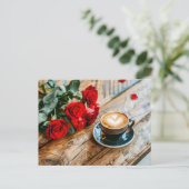 Red Rose Boeket met Cappuccino Heart Feestdagenkaart (Staand voorkant)