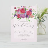 Red Rose Boeket Watercolor Wedding Uitnodiging 2 (Staand voorkant)