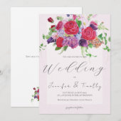 Red Rose Boeket Watercolor Wedding Uitnodiging 2 (Voorkant / Achterkant)