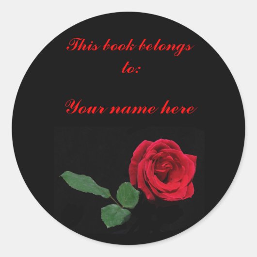 Red Rose Bookplate Ronde Sticker (Voorkant)