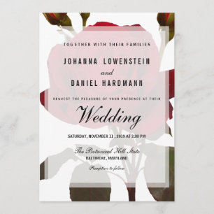 Red Rose Botanical Wedding Modern Kaart