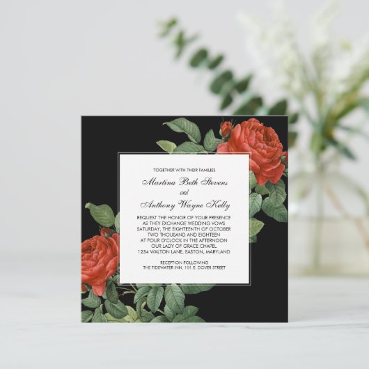  Red Rose Botanische bruiloft Kaart (Staand voorkant)