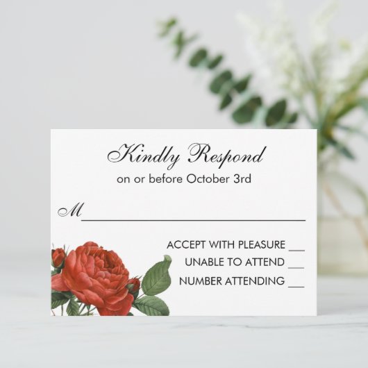  Red Rose Botanische bruiloft RSVP (Staand voorkant)