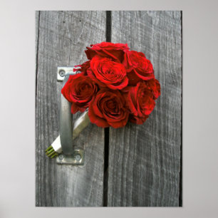 Red Rose Bouquet en Barnwood Poster