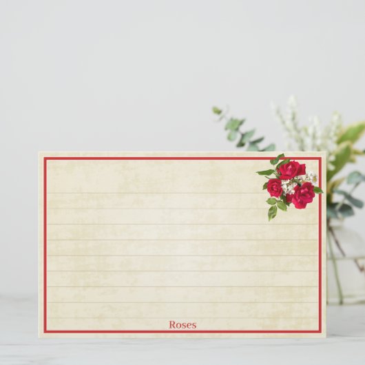 Red Rose Bouquet Floral Photography Cream BG Briefpapier (Staand voorkant)