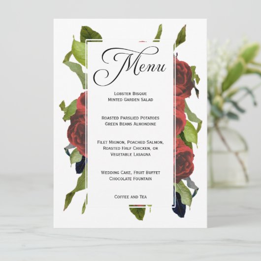 Red Rose Bouquet Floral Wedding Menu (Staand voorkant)