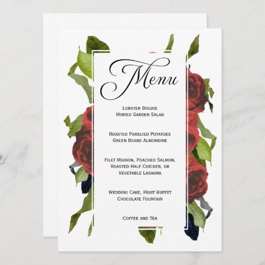 Red Rose Bouquet Floral Wedding Menu (Voorkant / Achterkant)