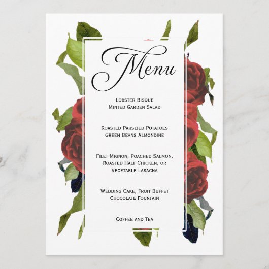 Red Rose Bouquet Floral Wedding Menu (Voorkant)