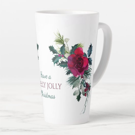 Red Rose Bouquet Holly Jolly Christmas Latte Mok (Rechterhoek)