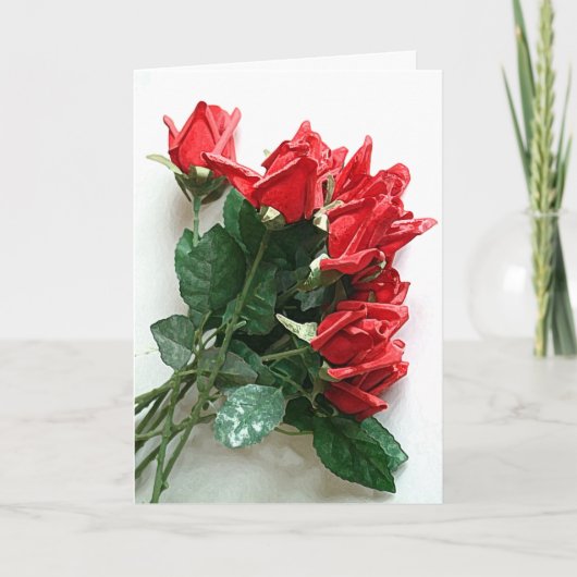 Red Rose Bouquet Jubileum Kaart - (Voorkant)