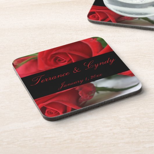 Red Rose Bouquet Personal set of Cork Onderzetters (Linkerzijde)