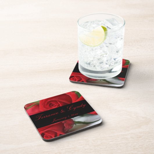 Red Rose Bouquet Personal set of Cork Onderzetters (Rechterzijde)