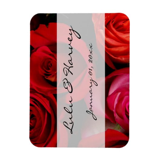 Red Rose Bouquet Personal Wedding Magneet (Verticaal)