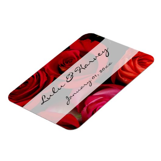 Red Rose Bouquet Personal Wedding Magneet (Linkerzijde)