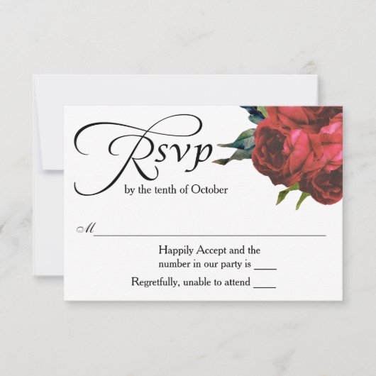 Red Rose Bouquet Wedding RSVP Kaartje (Voorkant)