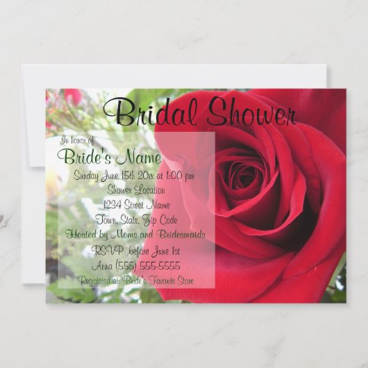 Red Rose Bridal Shower Kaart (Voorkant)