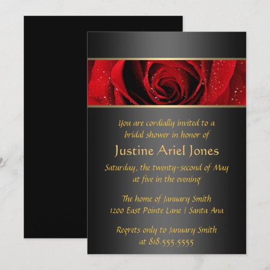 Red Rose Bridal Shower Kaart (Voorkant / Achterkant)