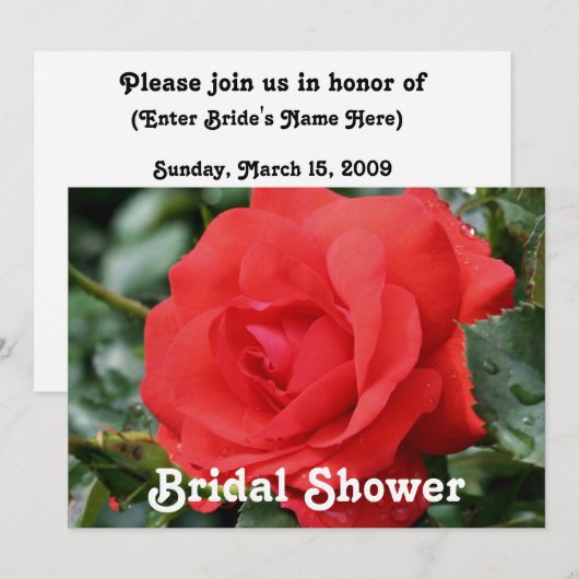 Red Rose Bridal Wedding Shower Uitnodiging (Voorkant / Achterkant)