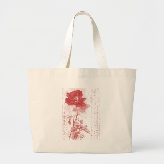 Red Rose Briefkaart Design Grote Tote Bag (Voorkant)